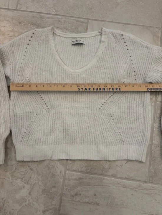 Abercrombie & Fitch Women S Off-White Soft A&F Collection V-Neck Sweater Preppy - Picture 5 of 6